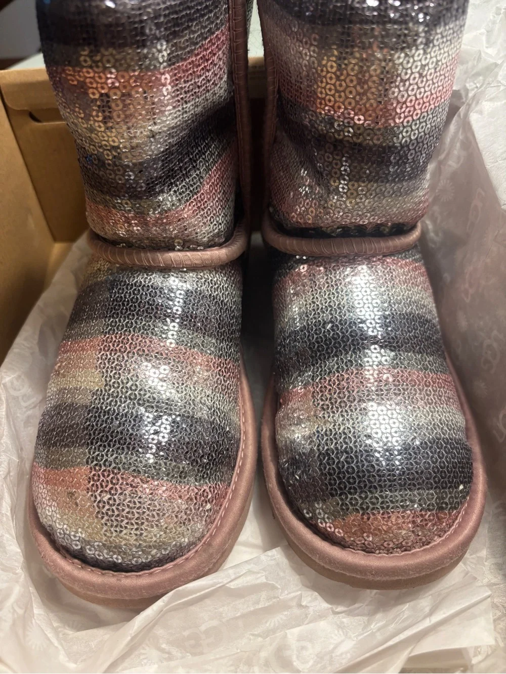 Size 3 UGG girl’s classic ll sequin rainbow Pink Sequin Mini Boot
